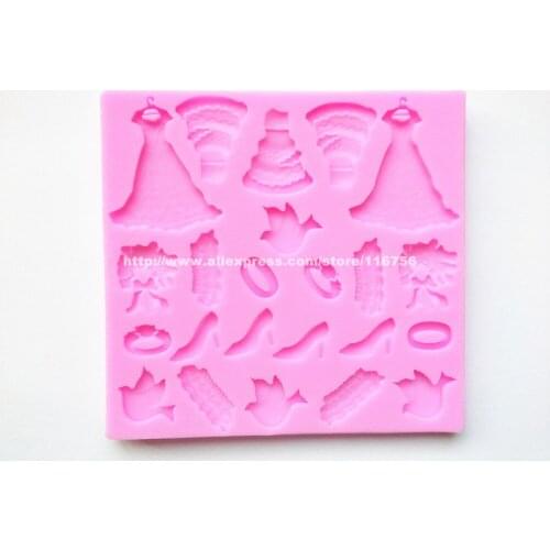 Free Shipping Dress & Rings Shaped Silicone Mold Cake Decoration Fondant Cake 3D Food Grade Silicone Mould 034