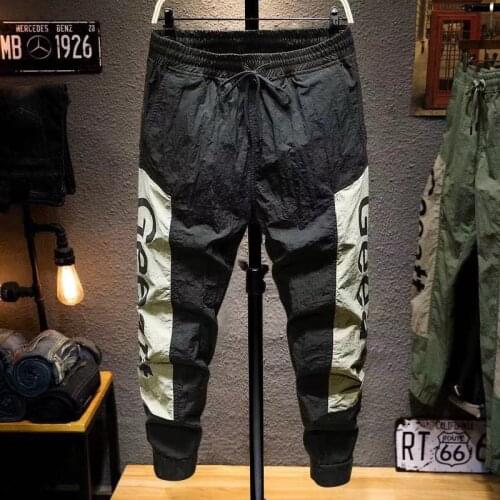 Mens summer fashion casual pants trend letter print bouquet feet harem pants quick-drying cropped trousers