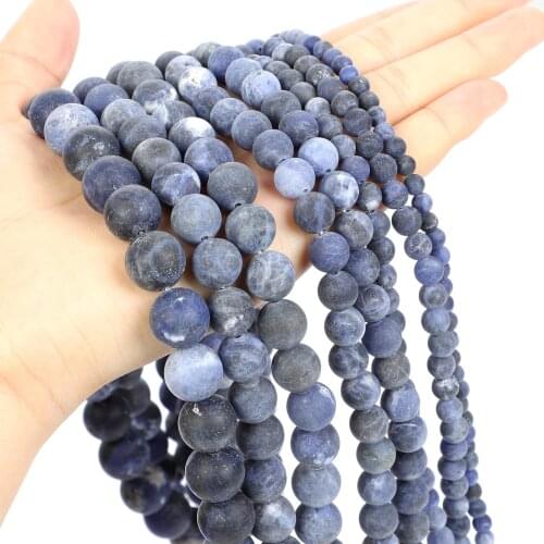4-12mm Natural Stone Beads Loose Round Frosted Blue Grain Stone Beads For Jewelry Making DIY Charm Bracelet Necklace Handmade