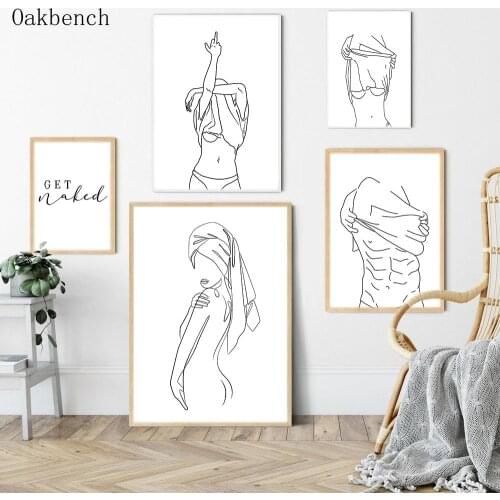 Black And White Abstract Wall Art Canvas Painting Get Naked Sign Poster Sexy Woman Print Modern Picture Bathroom Wall Decor