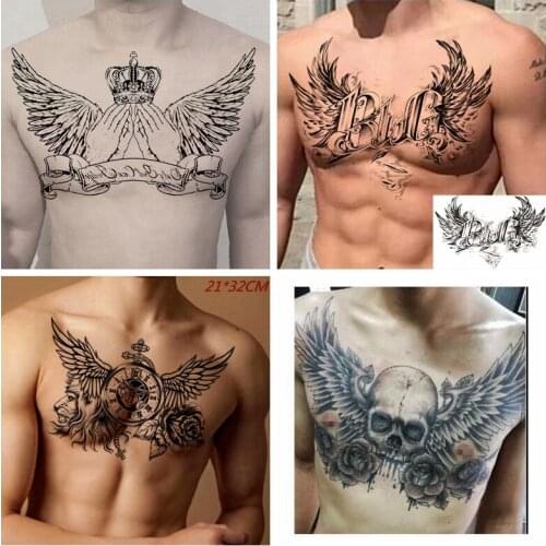 Devil Wings Skull Cross Tattoo Sticker Men and Women Back Chest Waterproof Flower Lion Body Art Fake Tattoo Cool Tattoo Sticker
