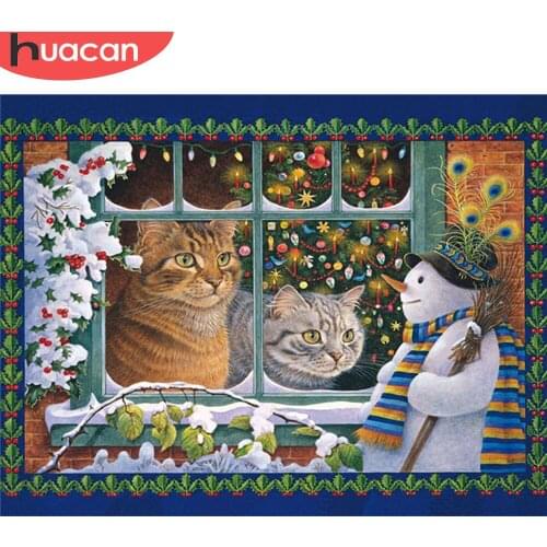 HUACAN Full Square/Round Drill Diamond Painting Cat Animal 5D Diamond Embroidery Cross Stitch Christmas DIY Home Decor Kits