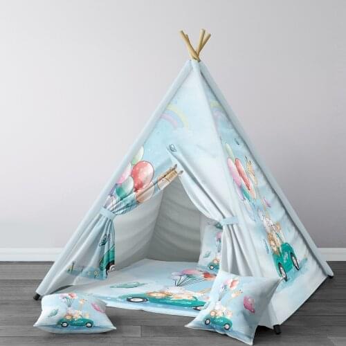 Play Tent for Kids Wigwam Portable Indoor Playground Tents Children Bedrooms Light Blue Animals Smile Rainbow Model 216