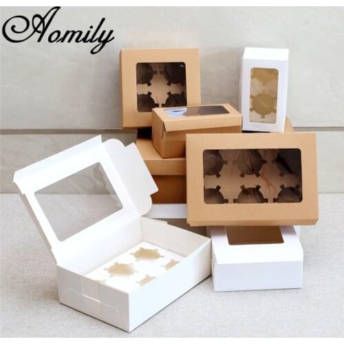 Amoliy 2/4/6/12 Holes Cupcake Packing Box Muffin Box Biscuit Pastry Box Kraft Paper Box Cake Chocolate Packaging Baking Tools