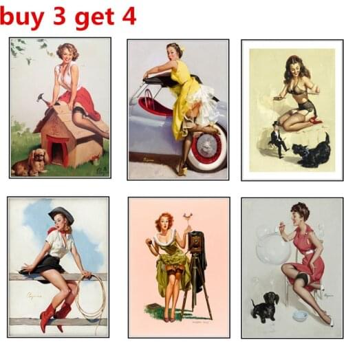 02 World War II Red PIN-UP GIRLS USSR Soviet Vintage Kraft Paper Retro Poster Bar Cafe Living Room Wall Decorative Paintings
