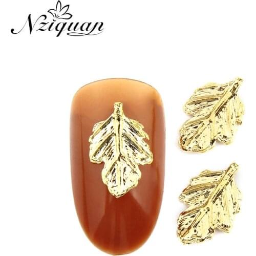 Hot Promotion NIZIQUAN 20pcs/bag Golden Leaf Nail Art Decoration 3D Metal Alloy Accessories DIY Nail Art Sticker