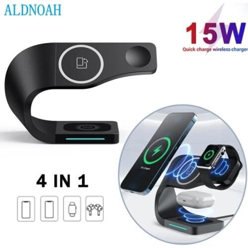 15W 4 in 1 Magnetic Fast Wireless Chargers Stand For iPhone 12 Pro Max Mini Apple Watch 6 5 4 3 Airpods Pro Charging Holder
