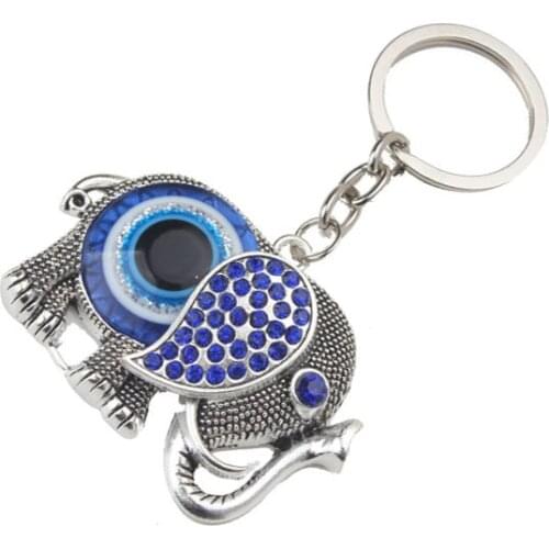 Fashion Alloy Elephant Key Chains for Womens Handbags Charm Blue Evil Eye Keychains for Men Pendant Key Ring Car Key Holder