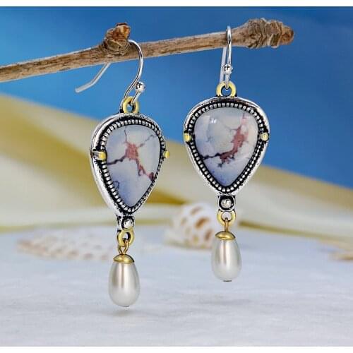 Fashion Silver Turquoise & Pearl Wedding Ear Drop Dangle Earrings Women Anniversary Jewelry