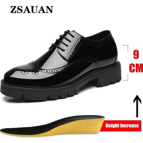 ZSAUAN Brogue Morden Height Increased Dress Shoes Gentleman Suit Elevator Shoes Oxford Invisible Heel 4/7/9CM Platform Man Shoes