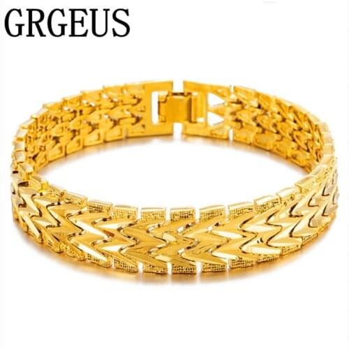 Gold Color Bracelet Men 21CM Length Link Chain Armband Mens Bracelets Bangles Man Wristband Gift