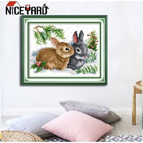 NICEYARD HANDWORK DIY Embroidery kits Cross Stitch Crafts Needlework Sets 11CT Print Cloth Rabbit Pattern