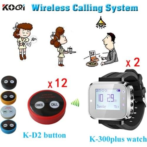 Wrist Watch Restaurant Pager Call Service Wireless Call System Waiter Buzzer Paging K-300plus-black+K-D2-R
