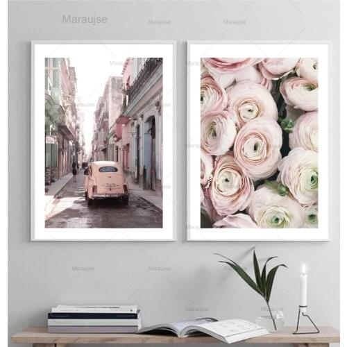 Pink Wall Flower Poster Pink Car Wall Art Canvas Painting Nordic Posters Aesthetic And Print Wall Pictures For Living Room Decor