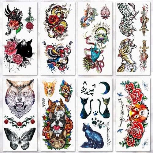 New Waterproof Temporary Tattoo Dog Cat Dragon Animal Pattern tatto flash tatoo fake tattoos for Woman Man