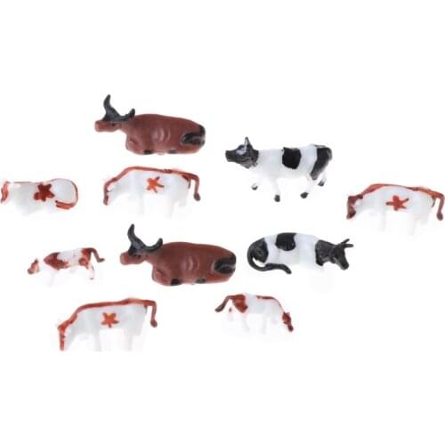 New 10pcs 1:87 Diy HO Scale Colorful Cow Model Train Layout Model Building Toys
