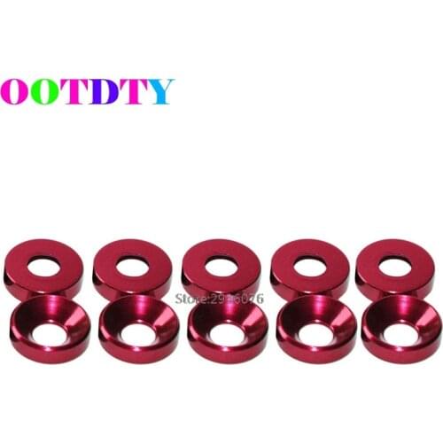 OOTDTY 10PCS/lot Red Anodized Countersunk Head Bolt Washers Gaskets Aluminum Alloy