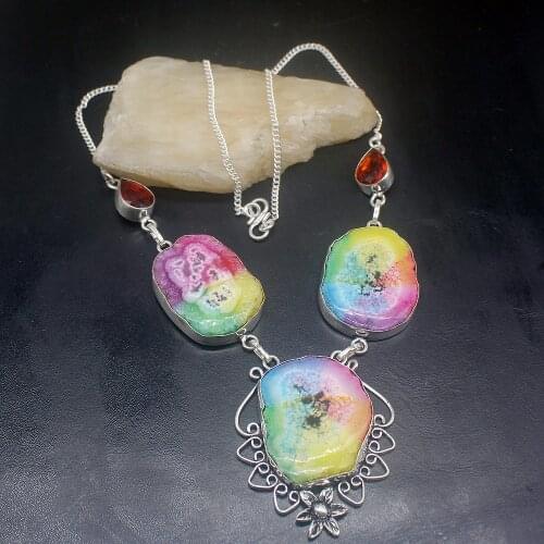 Gemstonefactory Jewelry Big Promotion Unique 925 Silver Natural Solar Quartz Red Garnet Women Chain Necklace 46cm 202101506