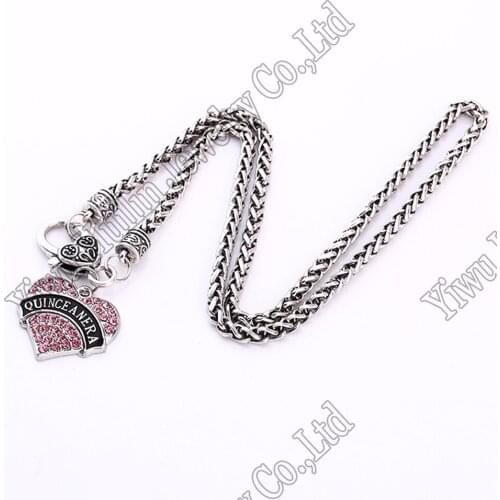 Quinceanera Crystal Heart Necklace Jewelry