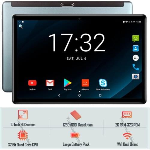 New sales Hot 32GB ROM 1280*800 IPS Android 9.0 Tablet pc Dual cameras Tempered Glass 2.5D screen 10 inch Tablet PC 3G LTE+Gifts