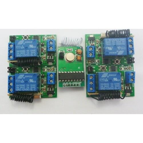 DC12V 433MHz Transmitter Control Delay Relay Receiver Kits PT2262 transmitter module and 4 pcs 1 channels relay switch