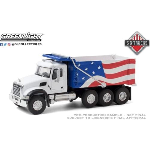 GreenLight 1:64 2019 M ack Granite Dump Truck -Red White and Blue Alloy model car Metal toys for childen kids diecast gift