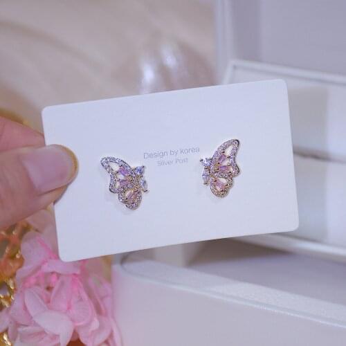 New Design Fashion Korea Jewelery Crystal Butterfly Exquisite Stud Earrings for Woman Holiday Party Daily Elegant Earring