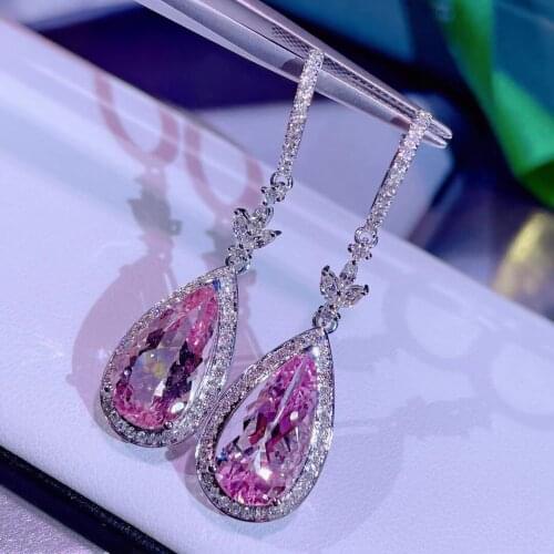 J317 Fine Jewelry Real Pure 18 K White Gold AU750 100% Natural Pink Morganite Gemstone 8.5ct Drop Earrings for Women