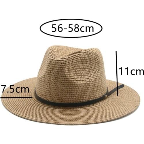 Straw hats men women wide brim band belt jazz caps handmade solid black khaki white spring summer beach sun protective sun hats