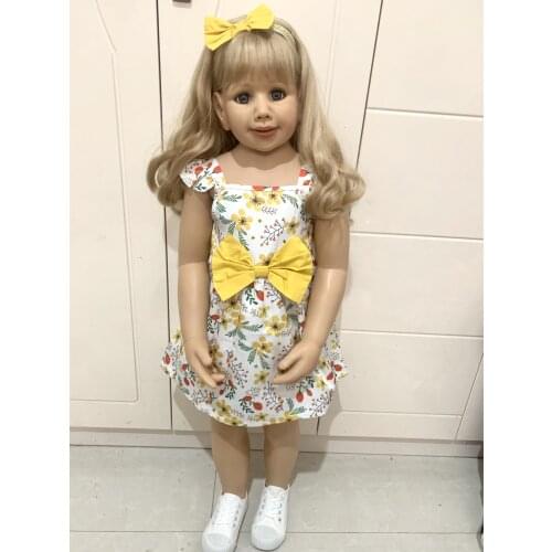 100 CM Silicone Vinyl Toddler Blonde Princess Smile Girl Doll Long Hair 3-Year-Old Size Child Clothing Photo Model Dress Up Toy