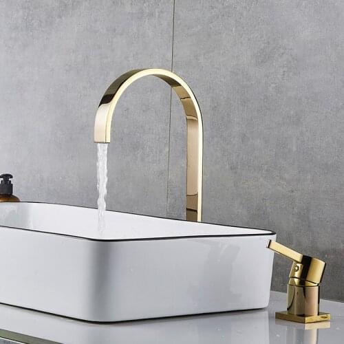 Basin faucet Bathroom super long pipe two holes Brushed Gold/Black bathroom faucet sink tap 360 rotating widespread basin Tap