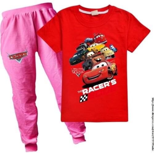 Disney McQueen Car Boys And GirlsCartoon Tracksuits Kids Short Sleeve T-shirt Long Pants Casual Outfits