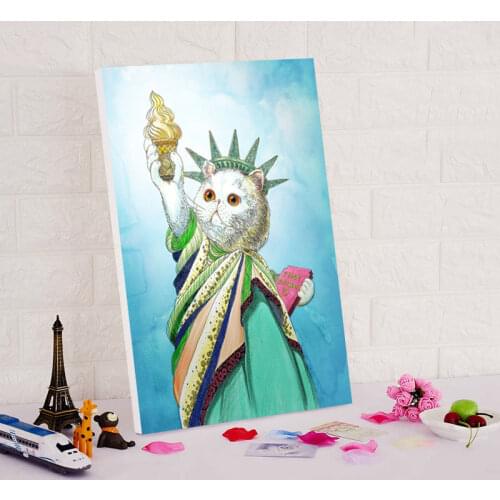 Cat Statue of Liberty diy oil paintings canvas painting by numbers modular wall painting
