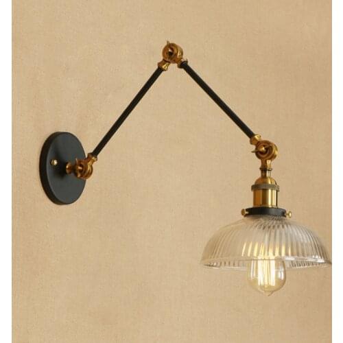 Antique Design Glass Swimming Arm Wall Lamp Retro Reading Lamp Bedside Home Industrial Led Wall Lights Fixture Black Gold Rustic