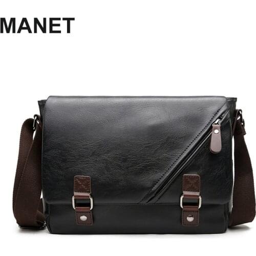 MANET Men Shoulder Bag Fashion Simplicity Crossbody Bags High Quality Male Bag PU Leather Handbags Large Capacity Tote Bag