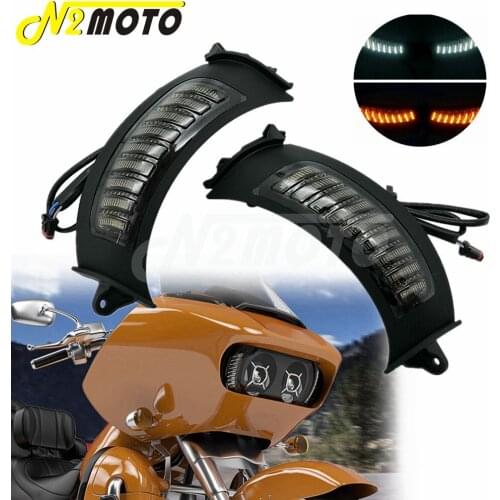 2pcs Motorbike LED Front Running Lamp Black Bezels Road Glide Turn Signal Light with White DRL Waterproof For Harley 2015-2020