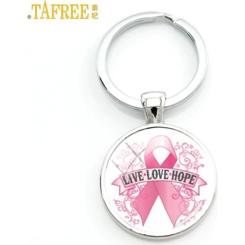 TAFREE Pink ribbon keychain Caring for breast cancer Charitable activities Bag accessories car pendant gift keyring Jewelry CC12
