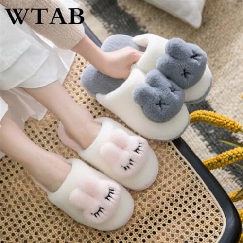 WTAB Cute Rabbit Women Slippers Indoor Non-slip Winter Female Shoes Comfort Floor Warm Home Ladies Indoor Slippers Plush Slipper