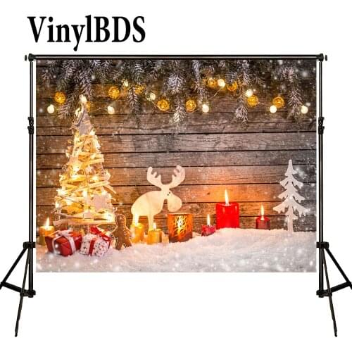 VinylBDS Merry Christmas Backdrop Gingerbread Man Candle Matsue Backdrops for Family Wood Backdrops White Snow Floor Photo