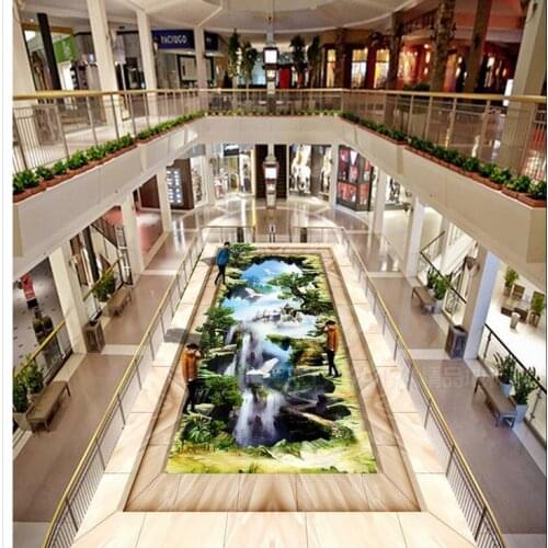 Bathroom waterproof wallpaper floor 3d wallpaper 3D landscape painting outdoors affixed 3d wallpaper waterproof