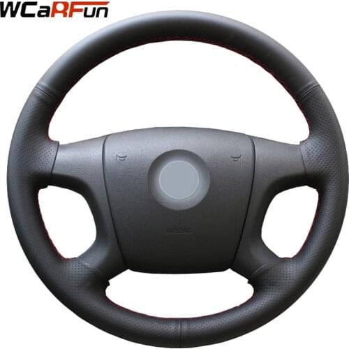 WCaRFun Hand-stitched Steering Cover Black Artificial Leather Car Steering Wheel Cover for Old Skoda Octavia Skoda Fabia