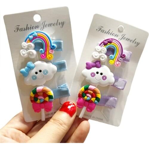 2021 Toddler Girls Hairpins Headwear Lovely Cartoon Lollipop Rainbow Cloud Shape Hair Clips Birthday Holiday Gift Accessories