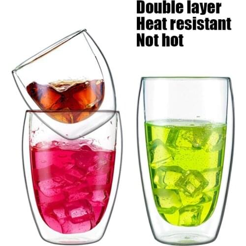 1pcs Double Wall Wine Glasses Whiskey Glass Beer Coffee Mugs Heart Cups Heat Resistant Healthy Drink Set Transparent Drinkware