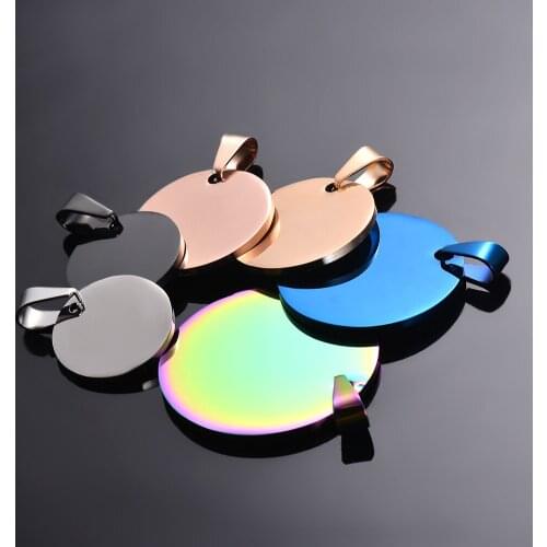 10pcs Wholesale Military Army style Disc round Pendant 6 Colors Blank Necklace Stainless Steel Dog Tags Chain Necklaces 4 Sizes