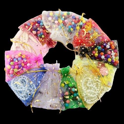 100pcs/lot 11x16cm Star Moon Drawstring Organza Gift Bags Wholesale Wedding Decoration Charms Candy Packaging Pouches