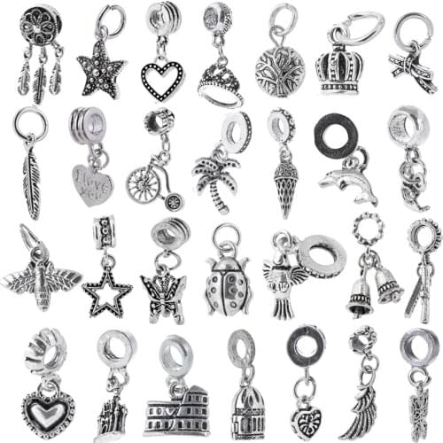 2Pcs/Lot 45 Styles Alloy Silver Plated Charm Beads & Pendant Fit Fashion Brand Bracelets For Women DIY Jewelry Gift Making