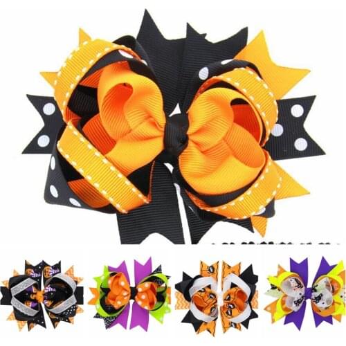 20pcs girl 4.5" spider Halloween carnival hair bows clip bat spook Hair Tie cartoon pumpkin Elastic Hair Band bobbles WS045