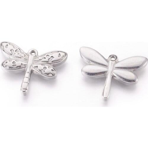 20pcs 304 Stainless Steel Dragonfly Necklace Pendants for jewelry DIY making 19x25x4mm, Hole: 1.6mm F80