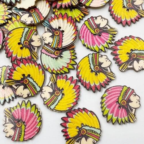 25/50PCs Wooden 30mm Sewing Buttons Scrapbooking Indians 2Holes buttons for clothing decorative flat back WB615