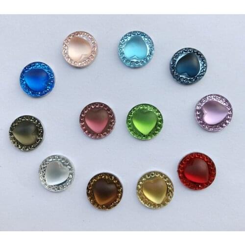 60pcs 12mm Mix colour Heart&Round Shape Design Resin Rhinestone Crystal Cabochons Jewelry Accessories For Diy wedding